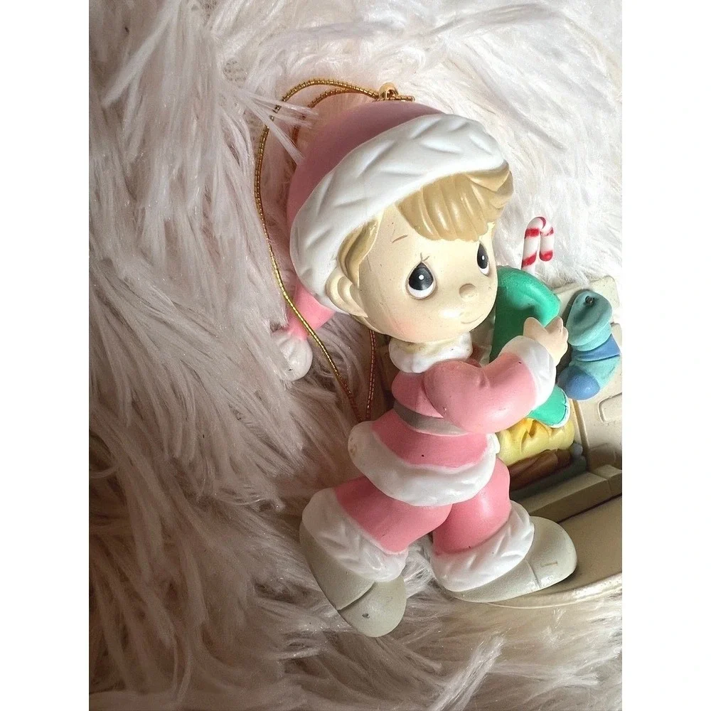 Precious Moments Ornament 1996 Pink Santa Fireplace Stocking Vintage